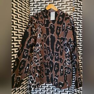 H&M Edition Leopard Jacquard Knit Tunic Sweater Dress, Brown & Black | M